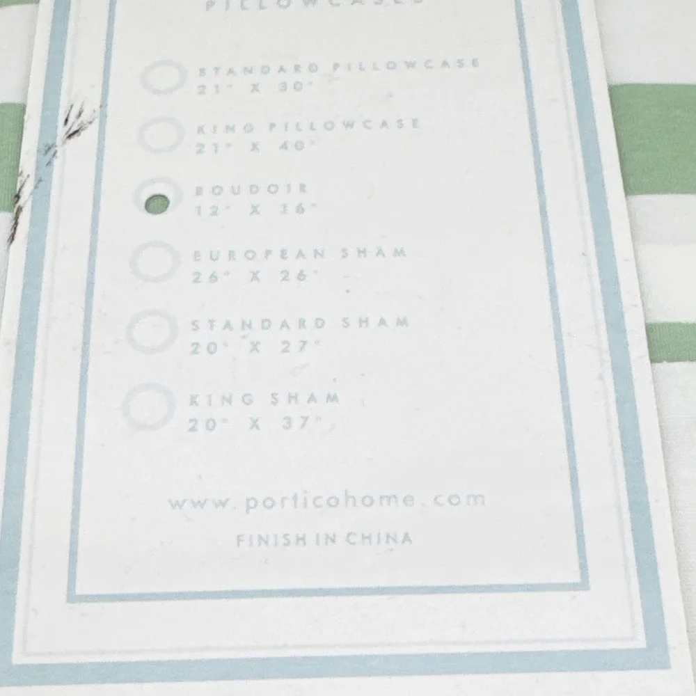 NEW Vintage Portico Boudoir 12 x 16 in Pillowcase Green White Stripe 100% Cotton